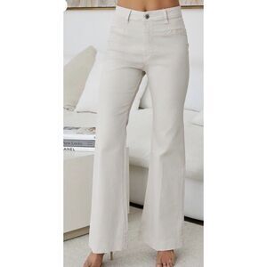 Milio Milano Womens High Waisted Flare Leg Chino Trouser Pants Beige Sz‎ L
